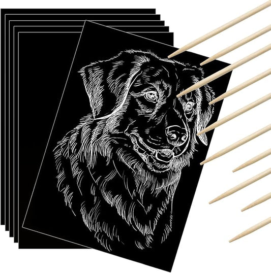 Gersoniel 120 Pcs Scratch Paper Art Set Adults Scratchboard Craft Kits 7.2 x 5 Inch Black Scratch Off Paper Scratchboard Pad Art Supplies with Wooden Stylus for DIY Birthday Party Gift Supplies