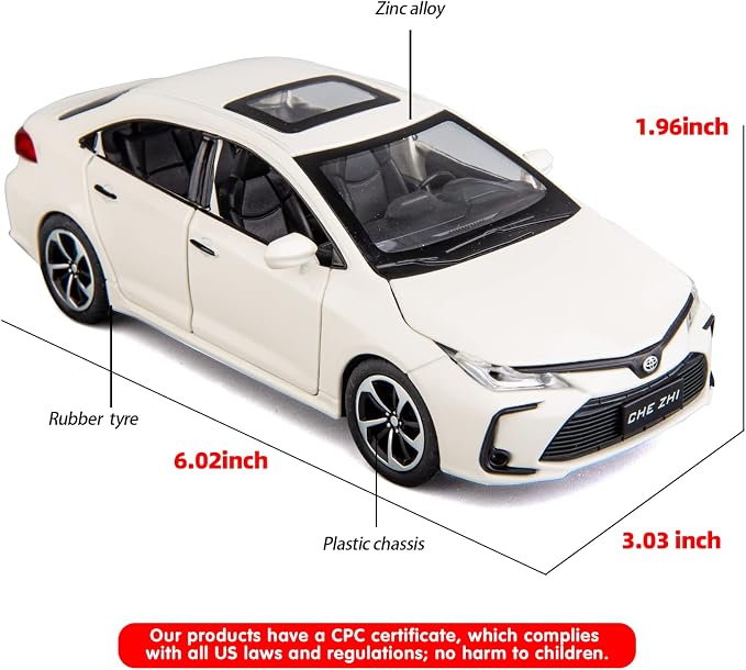 BDTCTK Compatible for 1:32 Corolla Model Car, Zinc Alloy Pull Back Toy Car with Sound and Light for Kids Boy Girl White