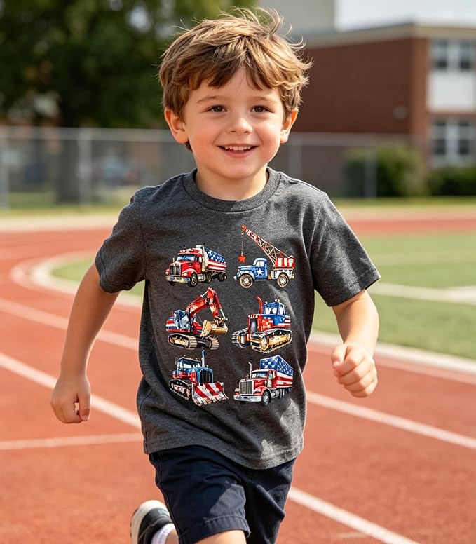 Lovekider Cotton Shirt for 3-6T Boys Truck Dinosaur Toddler Kids T-Shirt Short Sleeve Excavator Construction T-Rex Tee Shirts