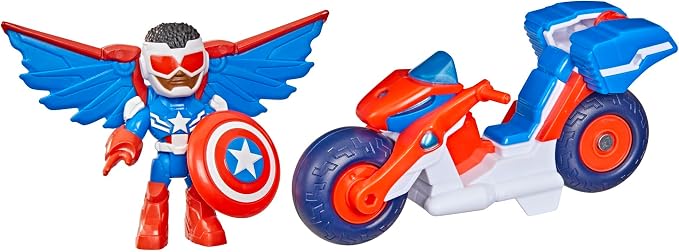 IRON MAN AND HIS AWESOME FRIENDS Marvel Captain America: Sam Wilson Super Bike Action Figure & Toy Motorcycle, 3-Inch (7.6 CM) Super Hero Toys, 3+