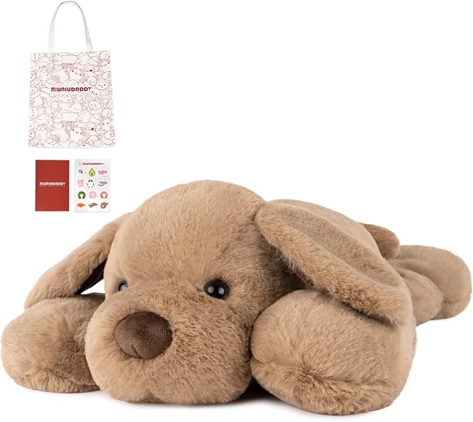 Niuniu Daddy Weighted Dog Stuffed Animals for Anxiety, 3.3lb Weighted Plush Dog Toy Pillowfort for Adults Kids Girls Boys, Large Stuffed Puppy Plush Pillow as Gift for Valentine Include Bag Sticker