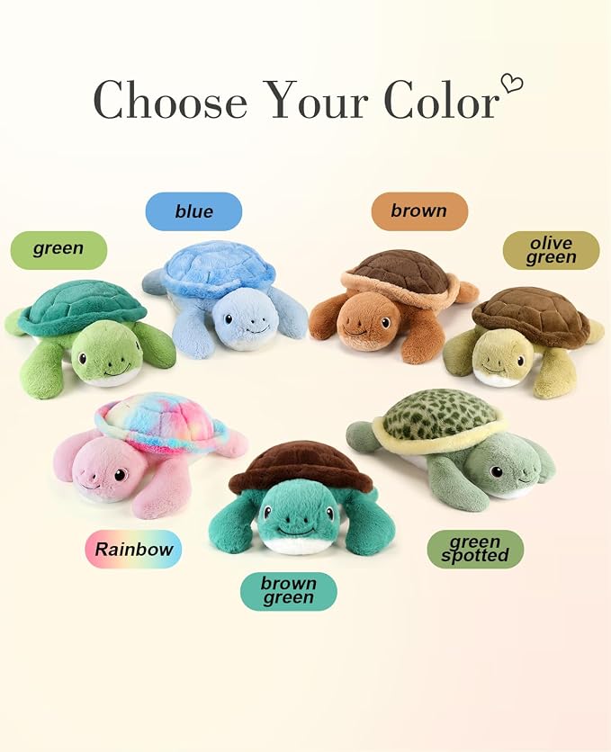 gnomantic Turtle Weighted Stuffed Animals - 22 Inch 4.5 Pounds Weighted Plushies Sea Turtle Stuffed Animal - Big Tortoise Plush - Cute Plush Toys Gifts for Kids & Adults (Brown&Green)