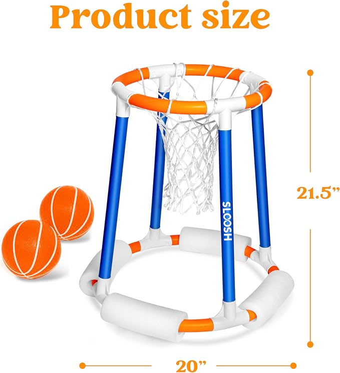 Sloosh Pool Basketball Hoop Toys, Floating Basketball Pool Game, Swimming Floats Toys with Balls Pump, Summer Outdoor Water Play Toy for Kids and Adults (Blue Orange)
