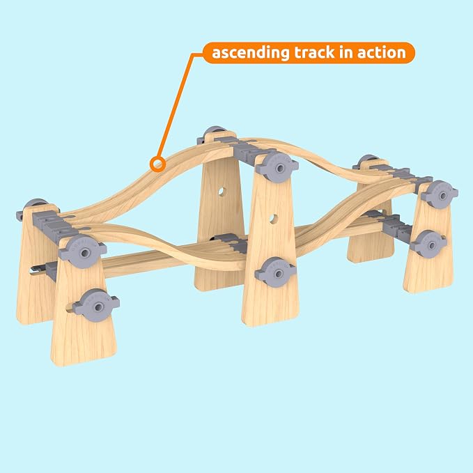 ORBRIUM Premium Wooden Train Ascending Tracks, Pack of 8 Wooden Train Tracks Accessories for Toy Train Set Compatible with All Major Railways Thomas, Brio, IKEA, Melissa and Doug