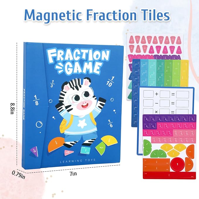 Magnetic Fraction Demonstration Book Educational Puzzle, Magnetic Fractions Book for Kids Fraction Math Manipulatives Fractions Tiles Montessori-inspired Score Disk Demonstrator for Elementary School