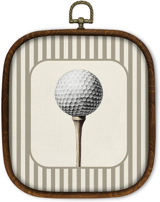WULQYING Golf Ball Sports Nursery Wall Art Decor, Boys Room Square Framed Canvas Art Prints, Neutral Striped Sport Lover Gift Wall Hanging Decor for Kids Nursery Room Playroom, 5.7x6.5 Inches