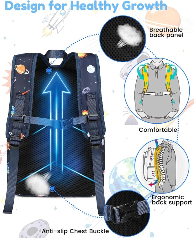 CAMTOP Preschool Backpack for Kids Boys Girls Toddler Backpack Kindergarten School Bookbags for Age 3-8 (Blue Space)