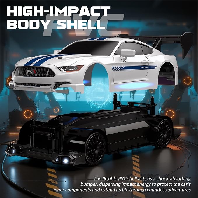 RC Drift Car, 1:24 Scale Remote Control Vehicle for Kids,2.4GHz 20KM/H 4WD High Speed RC Cars with LED Light, Two Batteries & Drifting Tires Racing Sport Toy Cars for Adults Boys Girls Kids 8602WH