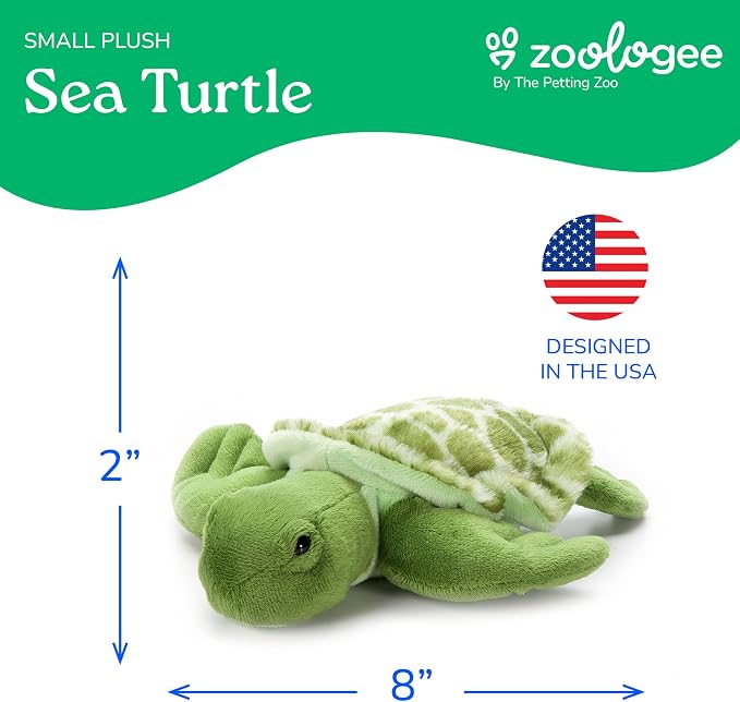 The Petting Zoo Sea Turtle Stuffed Animal Plushie, Gifts for Kids, Scoopz Sealife Animals, Green Tortoise Plush Toy 8 Inches