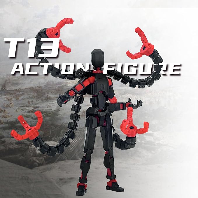 T13 Already Assembled Action Figure Accessories,T13 Multi-Jointed Movable,for Collectors Desktop Decorations t-13 Movability 3D Printed Toys (Black Red, 7.2inch)