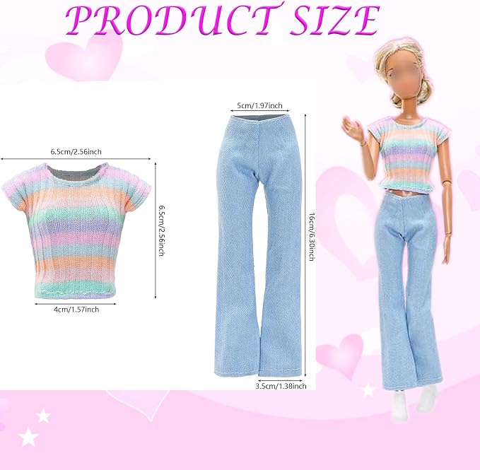 21 PCS Doll Clothes & Accessories Includes 6 Fashion Outfits Chic Suits Party Gown Dress Outfit Stylish Dress Casual Clothing with 6 Pairs of Shoes Accessories,Glasses ,bag for Girl Doll Birthday Xmas