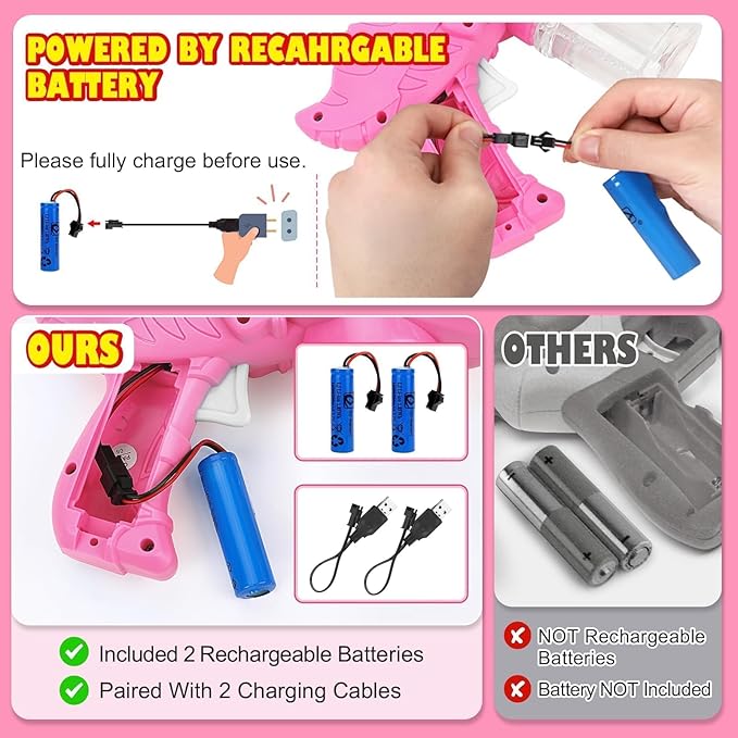 Yunaking Bubble Gun Toys for Girls: Bubble Machine for Kids 2 Rechargeable Dino Toys Easter Basket Stuffers Gift for 3 4 5 6 7 8 Girls Toddlers Ages 4-6 Outdoor Summer Birthday Christmas Valentines