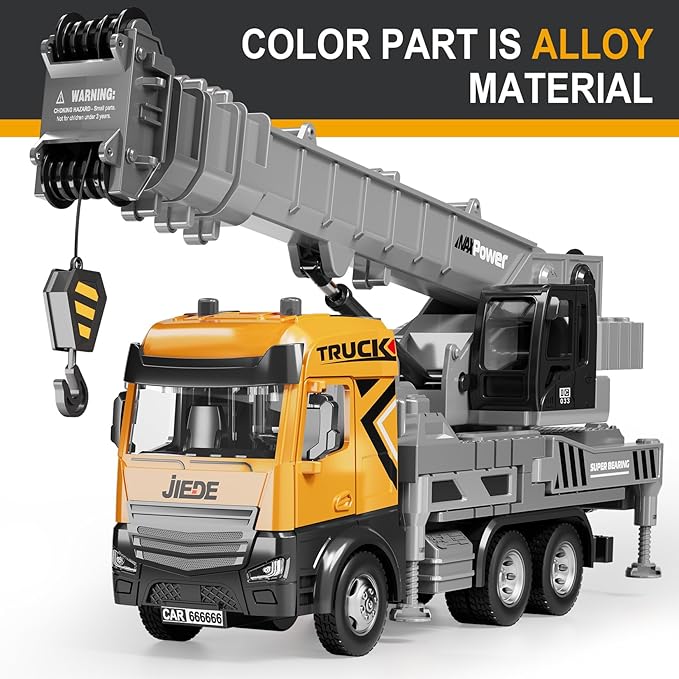 Kids Toys for 3 4 5 6 7 Years Old Boys, Die-cast Construction Toys Set w/Lights & Sounds, 29IN Crane Arm Alloy Engineering Construction Vehicles Truck Toys, Classics Crane Truck Model