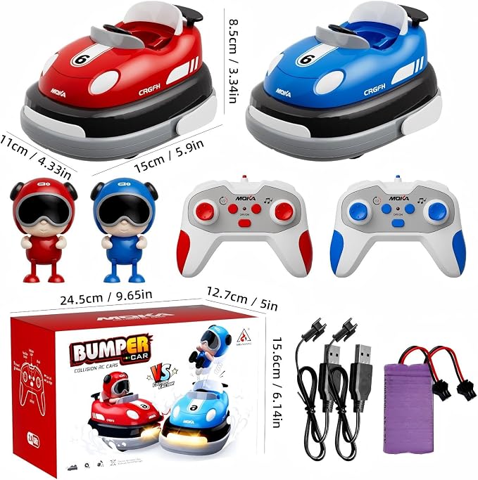 2-Player Battle 2-5 rc Car Toddler Boys Independence Day | Cartoon Remote Control Bumper Cars with Light & Sound – Racing Set (Drift + Collision Modes) | 360° Spinning | Rechargeable Kids’ Race Cars