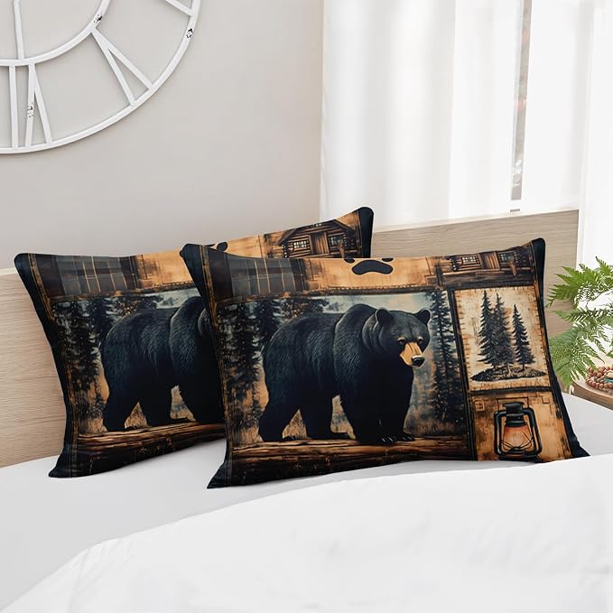 AILONEN Black Bear Comforter Set Twin Size,Rustic Bear Bedding Set for Kids Boys Girls,3-Piece Wildlife Themed Hunting Comforter with 2 Pillowcases