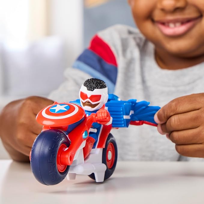 IRON MAN AND HIS AWESOME FRIENDS Marvel Captain America: Sam Wilson Super Bike Action Figure & Toy Motorcycle, 3-Inch (7.6 CM) Super Hero Toys, 3+