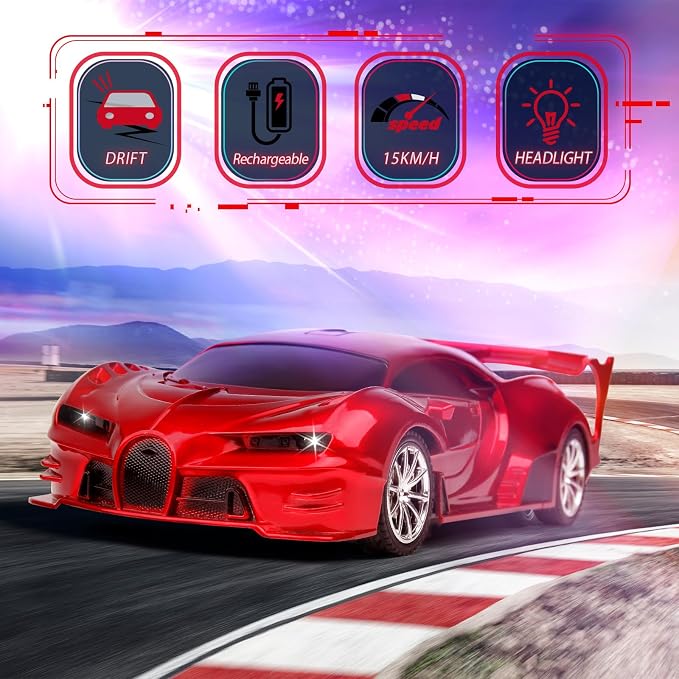 Remote Control Car Rechargeable High Speed 1/18 RC Cars Toys for Boys Girls Vehicle Racing Hobby with Headlight Christmas Birthday Gifts for Kids (Red)