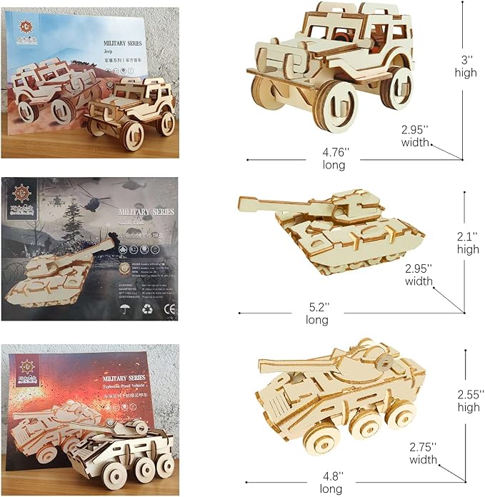 3D Wooden Puzzle - 6 Piece Set Wooden Car Brain Teaser Puzzle - DIY Assembly Car Building Model Kits - Wood STEM Gifts for for Adults & Teens Birthday Gifts Christmas