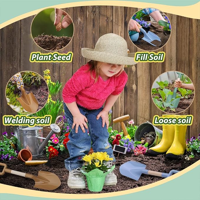 Wood Kids Garden Tool Shovels Toys, 16" Avocado Beach Spades Sand Shovels Toys for Adults Gardening Tools Kit Travel Sandbox Toy Snow Scoop Wood Handle Spade for Digging Sand Snow 3 Pack