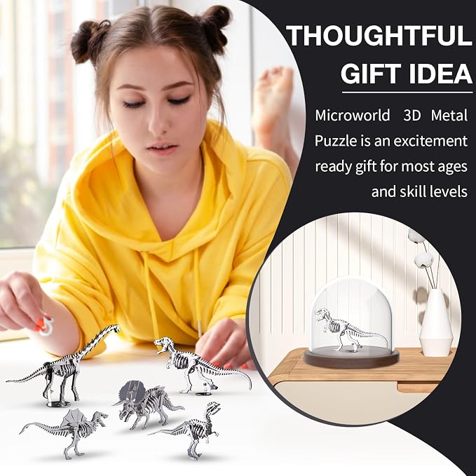Microworld 3D Metal Puzzle, Dinosaur 3D Puzzle for Adults, Steel Warcraft Collection Challenge DIY Animal Art Craft Decoration Mini Puzzles for Teens - Tyrannosaurus Rex