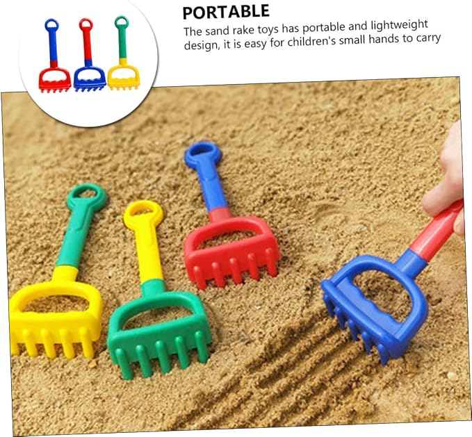 MERRYHAPY 3pcs Beach Rake Lightweight Plastic Sand Tools for Outdoor Blue Colors Box for Ages