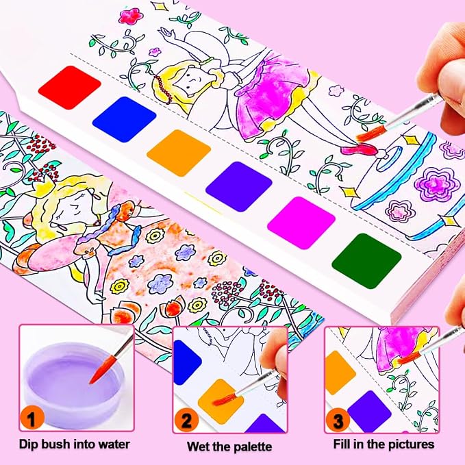 JUNQIU 4Pack Paint with Water Books for Kids, Watercolor Painting Coloring Books for Toddlers, Arts and Crafts for Girls Gifts, Stocking Stuffers For Kids