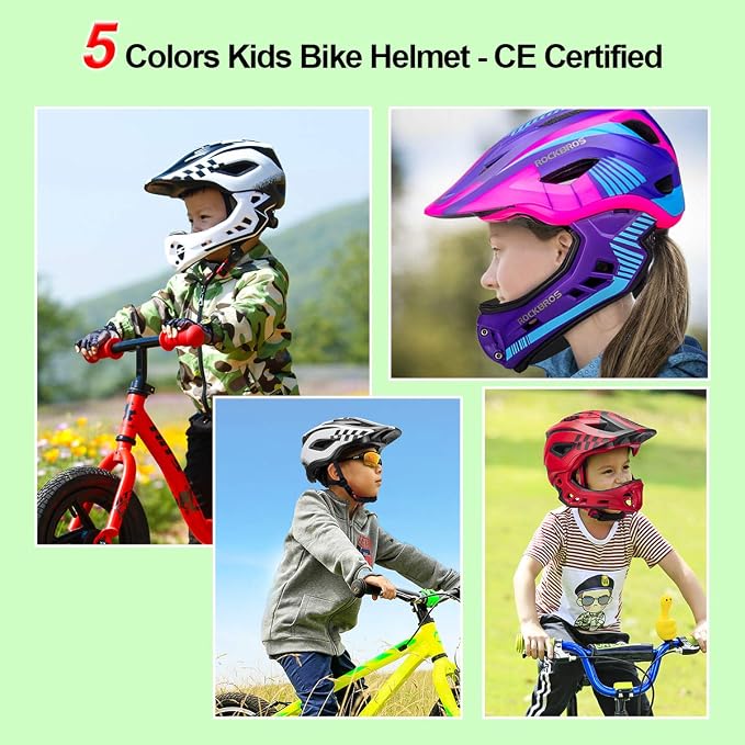 ROCKBROS Kids Full Face Helmet Kids Bike Helmets Lightweight Toddler Mountain Bike Helmet Detachable for MTB BMX Skating Cycling Scooter Safety Bicycle Helmets for Youth Child Boys Girls Ages 3-16