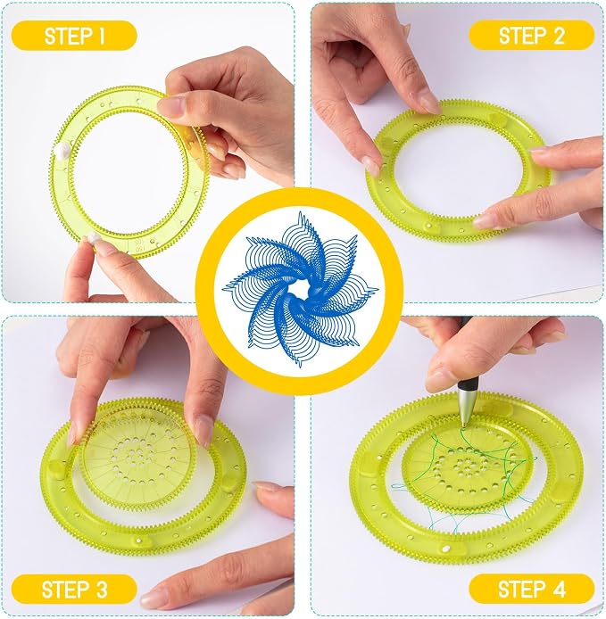 Chivao Spiral Art Kit Circle Stencils Drawing Tool Gear Geometric Ruler Circle Template Drawing Kit Plastic Spiral Curve Stencils with Pens Paper for Back to School Gifts DIY Crafts Sketch(Vivid)
