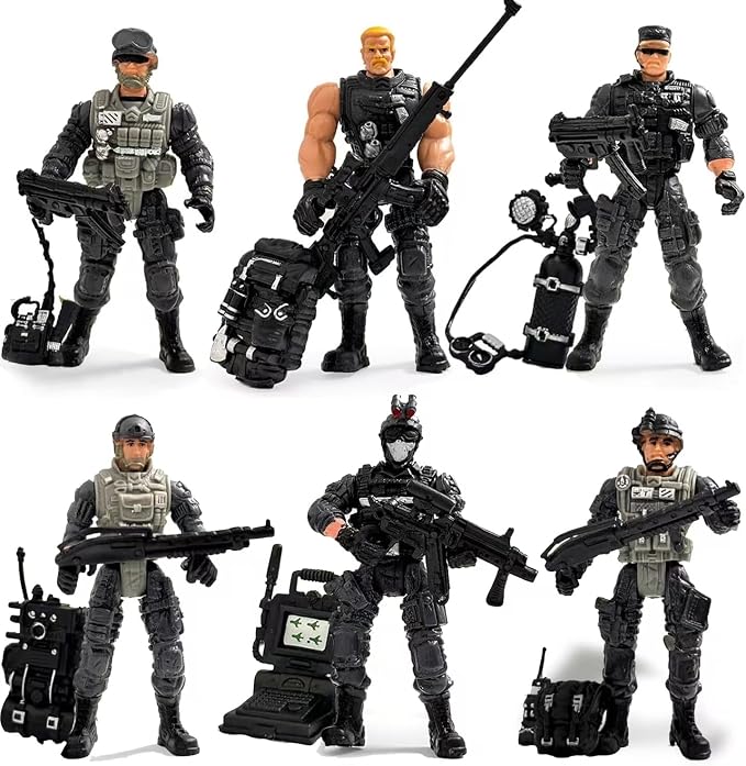 Army Men Action Figures, US Army Men and SWAT Team Toy Soldiers Action Figures,6 Pcs Special Force Action Figure with Weapons Military Soldier Playset Army Toy Set for Boys 3+