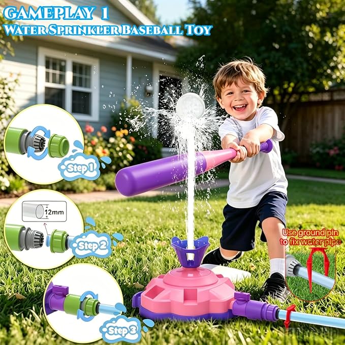 4-in-1 Upgraded Water Sprinkler Toy,Water-Spraying Rocket,Water Baseball,360°Rotating Sprinkler,Foot-Pump Rocket Launch,Outdoor/Yard/Garden/Lawn/Pool Summer Water Game for Kids Age3 4 5 6 7 8Boy Girls