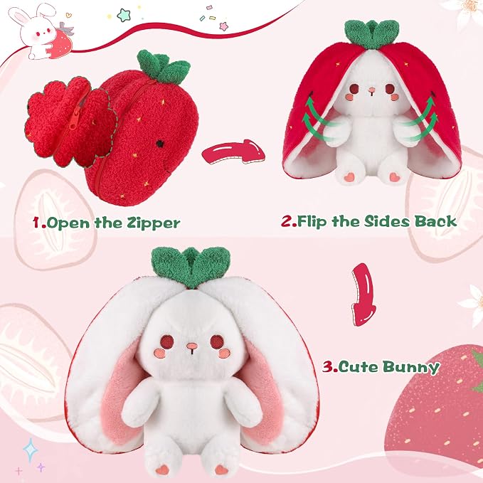 MIAODAM Easter Strawberry Bunny Plush Toy,Christmas Cute Soft Huggable Stuffed Animal for Kids & Collectors, Birthday Present & Nursery Decor 7inch