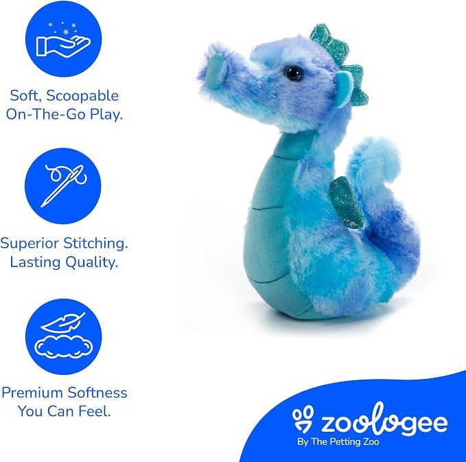 The Petting Zoo Seahorse Stuffed Animal Plushie, Gifts for Kids, Scoopz Sealife Animals, Seahorse Plush Toy, 8 inches