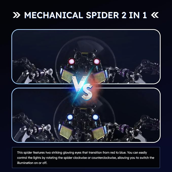 Arcynix Cyberpunk Metal Spider 3D Puzzle, DIY Sci-Fi Model with Color-Changing Eyes & Interactive Plasma Ball & Home Decor for Teens & Adults (14+), 650 Pieces, 1 Count