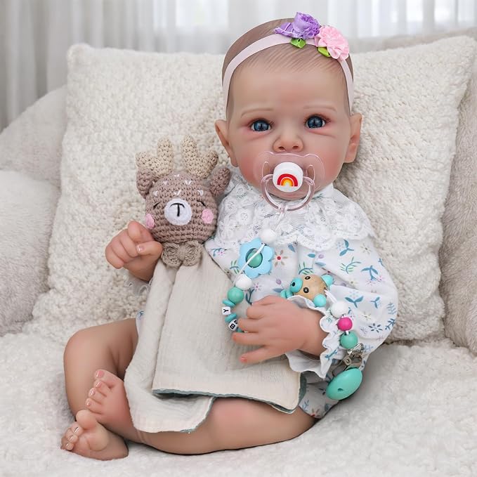 WOOROY Realistic Reborn Baby Dolls, 18 Inch Lifelike Newborn Baby Girl Doll with Soft Body, Real Life Baby Dolls with Accessories Gift Toys for Kids Age 3+