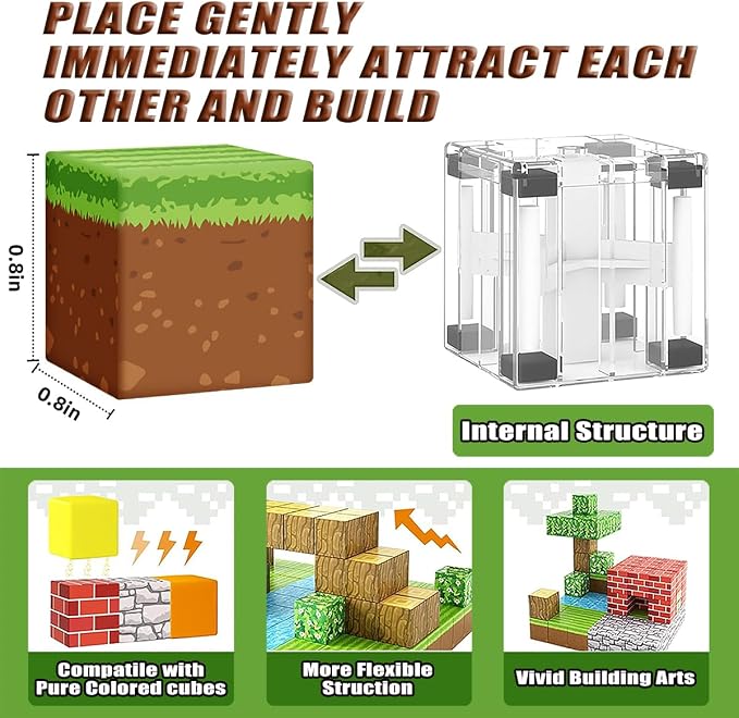 Forest Theme Magnetic Blocks 100pcs STEM Educational Building Cubes | Boys & Girls Age 3-5 6-8 9-11 12-14, Montessori Inspired, Magnet World Construction Set, Child Construction Toys