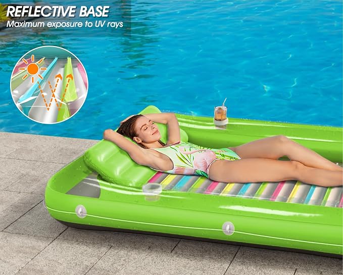Inflatable Tanning Pool Lounger Float - Jasonwell 4 in 1 Sun Tan Tub Sunbathing Pool Lounge Raft Floatie Toys Water Filled Tanning Bed Mat Pad for Adult Blow Up Kiddie Pool Kids Ball Pit