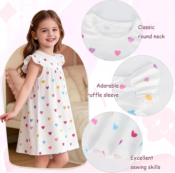 AmzBarley Matching Doll & Girl Pajamas Girls Nightgowns Sleepwear Night Dress for Kids and 18 inch Doll Clothes