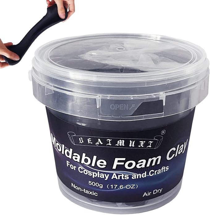 Foam Clay Cosplay Moldable Air Dry Foam Clay Craft 500g Black Lightweight Sculpting Foam for Costumes Sanding Cosplay (500g, Black)