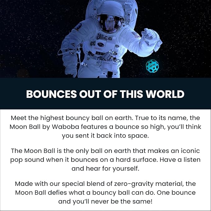 Waboba The Original Moon Ball - Hyper Bouncy Ball – Makes Pop Sound When Bounced - All Ages Extreme Bounce & Fun - Perfect for Active Play & Indoor or Outdoor Games