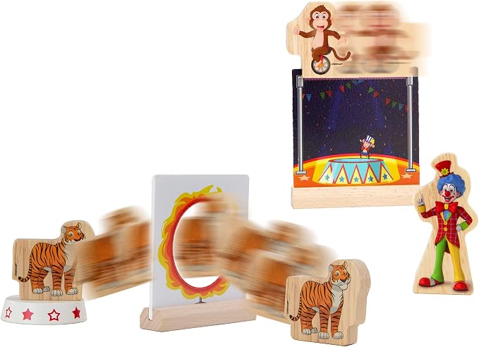 Wooden Train Set Magnetic Battery Operated Train Car with Wooden Tracks | Electric Lighted Train + Sound Track | Safari Circus Animal Compatible Thomas Brio for Grandkids Kids Toddlers
