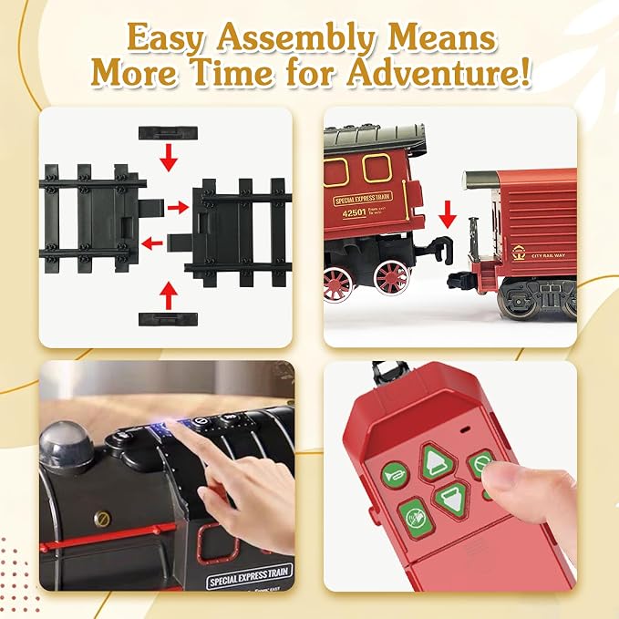 TALGIC Remote Control Train Toys for Boys with Steam, Lights and Sound, Fancy Tracks, Train Sets for Kids Ages 3 4 5 6 7 8+, Toddler Model Trains, Easter Basket Stuffers