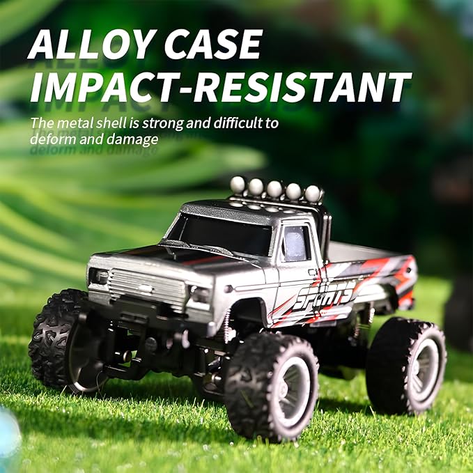 Mini Monster Truck, 1:64 Scale Remote Control Car with Lights, 2.4GHz Off-Road RC Truck, USB Rechargeable RC Car with Adjustable Speed for Kids Indoor & Outdoor Racing (Orange)