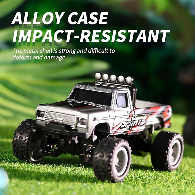 Mini Rc Truck, 1:64 Scale Monster Truck Remote Control Car with Lights, 2.4Ghz Remote Control, Mini Alloy Monster Truck Rc, Speed/Steering Adjustable (6Pcs)