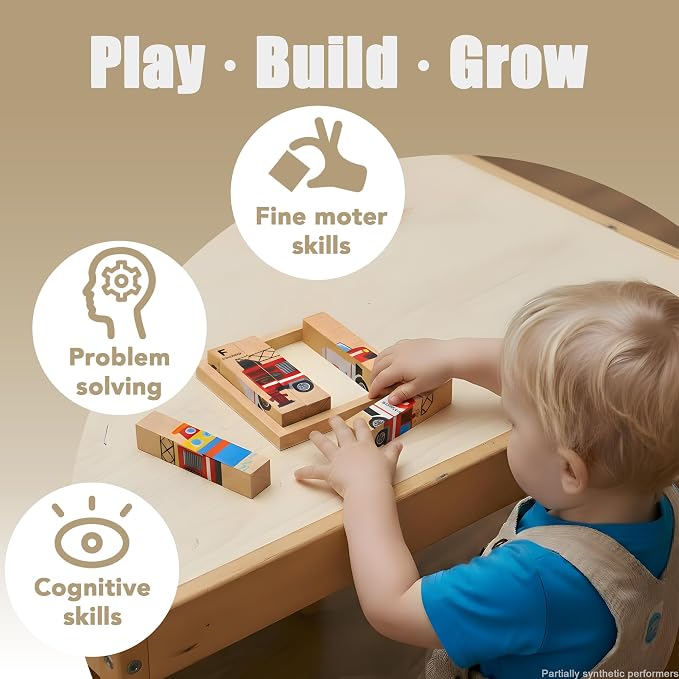 4 in 1 Montessori Wooden Puzzle Toy for Toddlers Ages 2 and Up – Educational Toys for Kids, Toddler Puzzle Toy for Early Learning & Fine Motor Development-Transportation