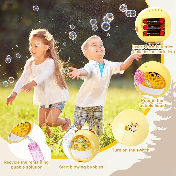 JONEG Bubble Machine Toys for Kids 3-8 Years Old - Bubble Blower Maker with Solutions, Outdoor Toy, Birthday Gift for 3 4 5 6 7 8 Year Old Girls Boys Toddlers (Deer-Yellow)