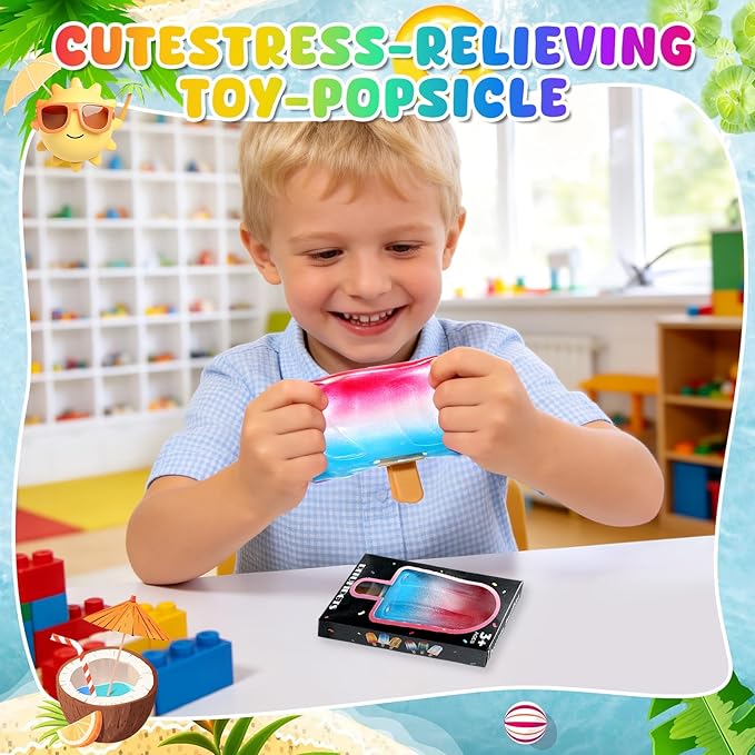 Malt Sugar Popsicle Squishy, Ice Cream Squishies Slow Rising Sensory Fidget Travel Toys for Adults, Kids, and Teens – Summer Classroom Prize (Red White Blue)