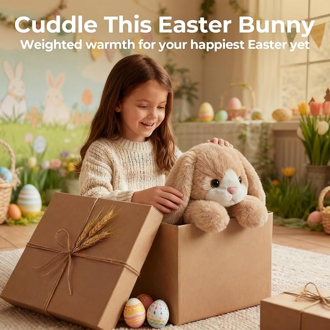 Mewaii Weighted Stuffed Animals for Adults & Kids, 2-5 lbs - 23" Heatable Coolable Bunny Plush, Microwavable Adjustable Removable Inner Pad, Realistic Hug Comfort Easter Gift (Cream White)