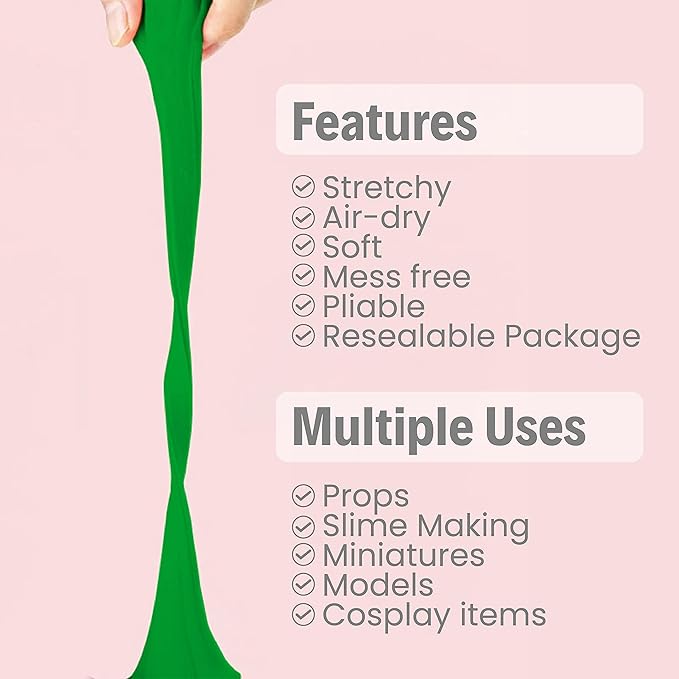 BOHS Green Modeling Foam Clay Lite - 500 Grams, Soft, No Stains, No Cracks - Air Dry Clay for Flower Mirror,Cosplay, Figurine, Slime - 1.1 Lbs.