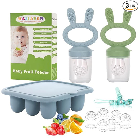 Baby Breastmilk Popsicle Molds & Babies Fruit Feeder (3 Pack), Infant Food Freezer Tray Storage Containers, Silicone Teething Pacifier Feeder and Teether for Babies,Baby Feeders - Blue