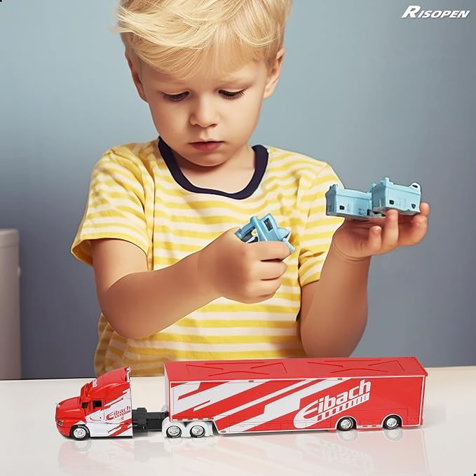 Semi Truck Toy with Trailer, 1/64 Scale Alloy Metal Diecast Heavy Semi Truck Trailer Head Toy Model, MAx Diecast Tow Traktor Gift for Boy Adult Model Car Collector -Redwhite